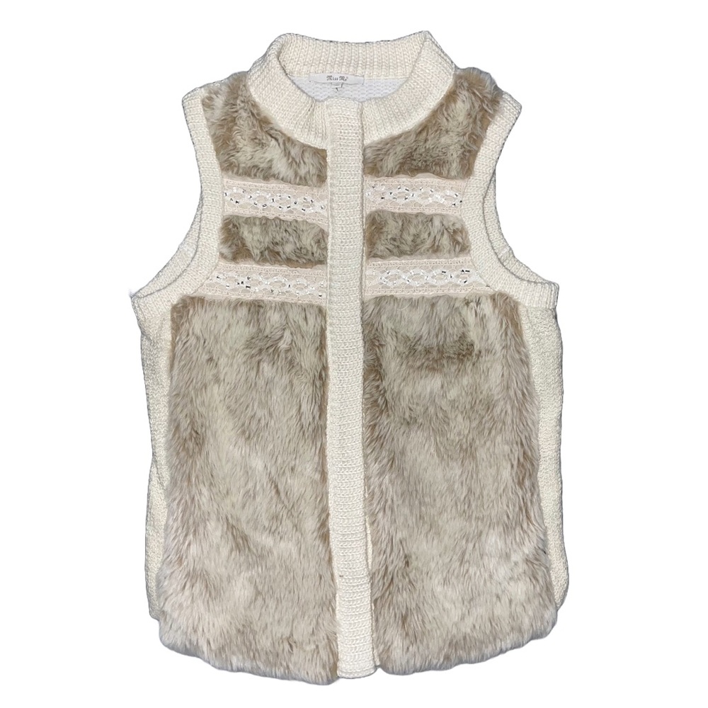 Miss Me Ivory Knit Faux Fur Sleeveless Layering Vest Y2K Western Cowgirl